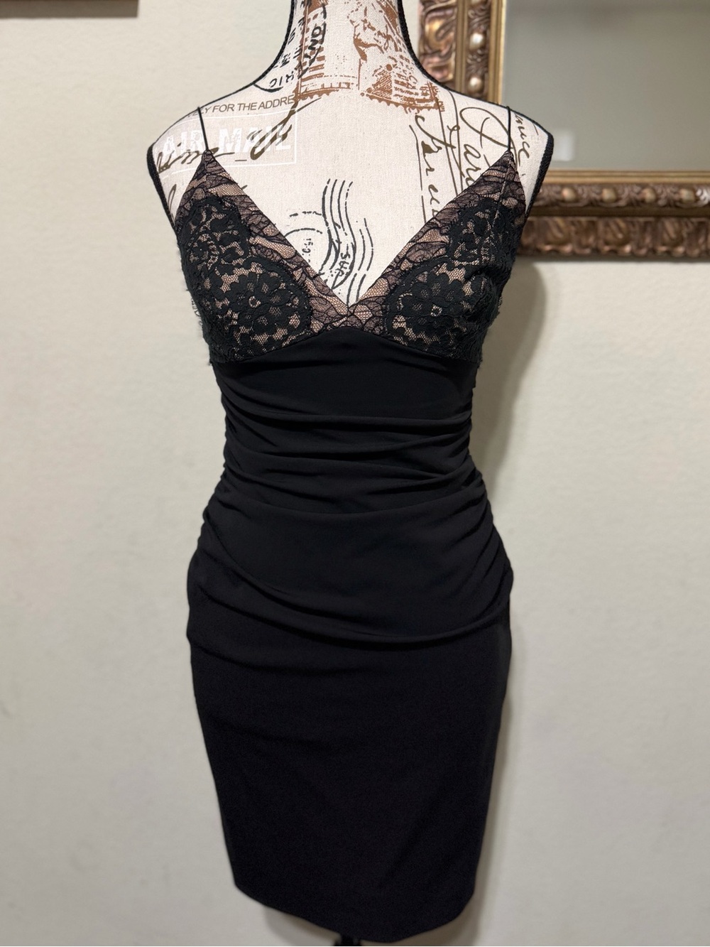 Carmen Marc Valvo Black Lace-Trim Slip Dress